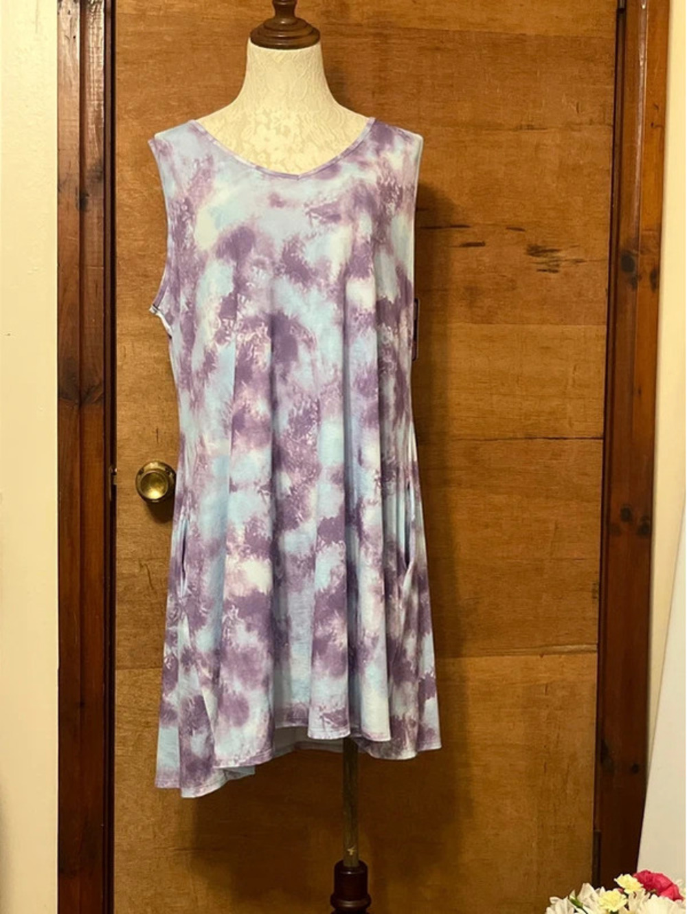 Dress with pockets 2X stretchy comfortable purple blue